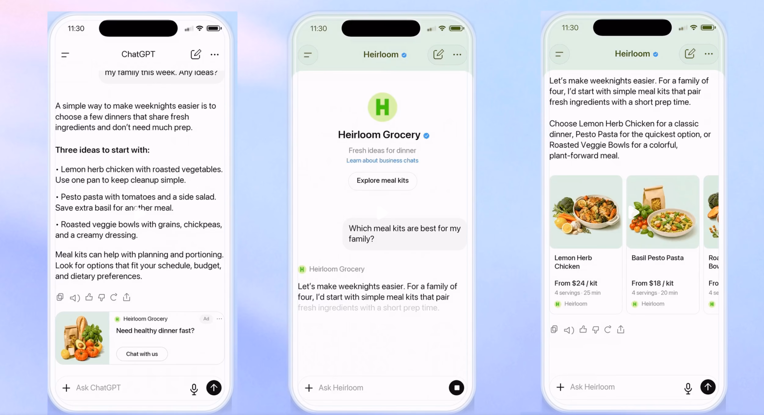 A labelled Sponsored Agent conversation inside ChatGPT, OpenAI’s example